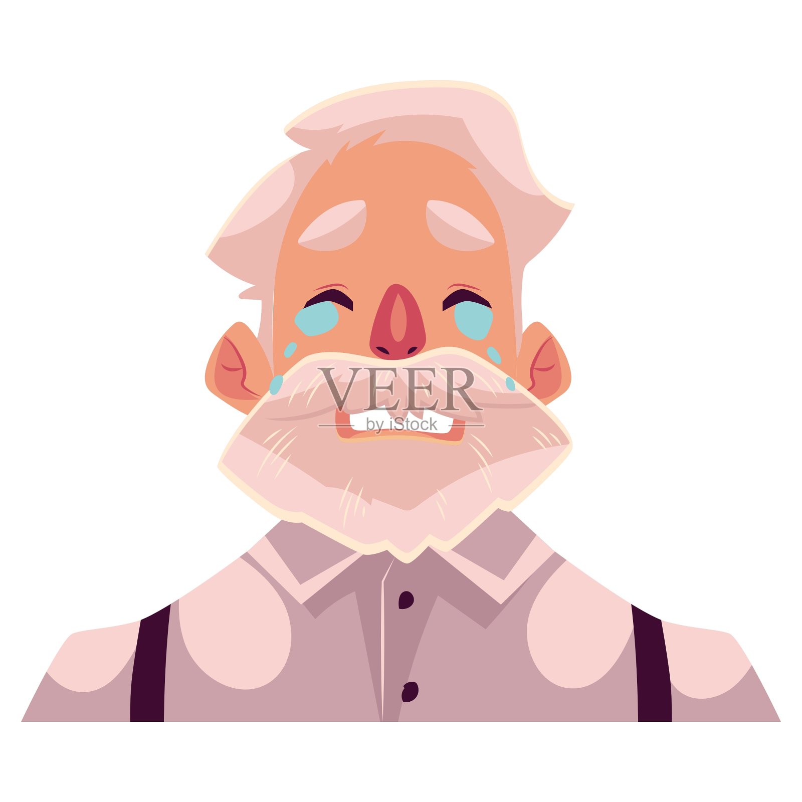 白发苍苍的老人脸上哭泣的表情设计元素图片