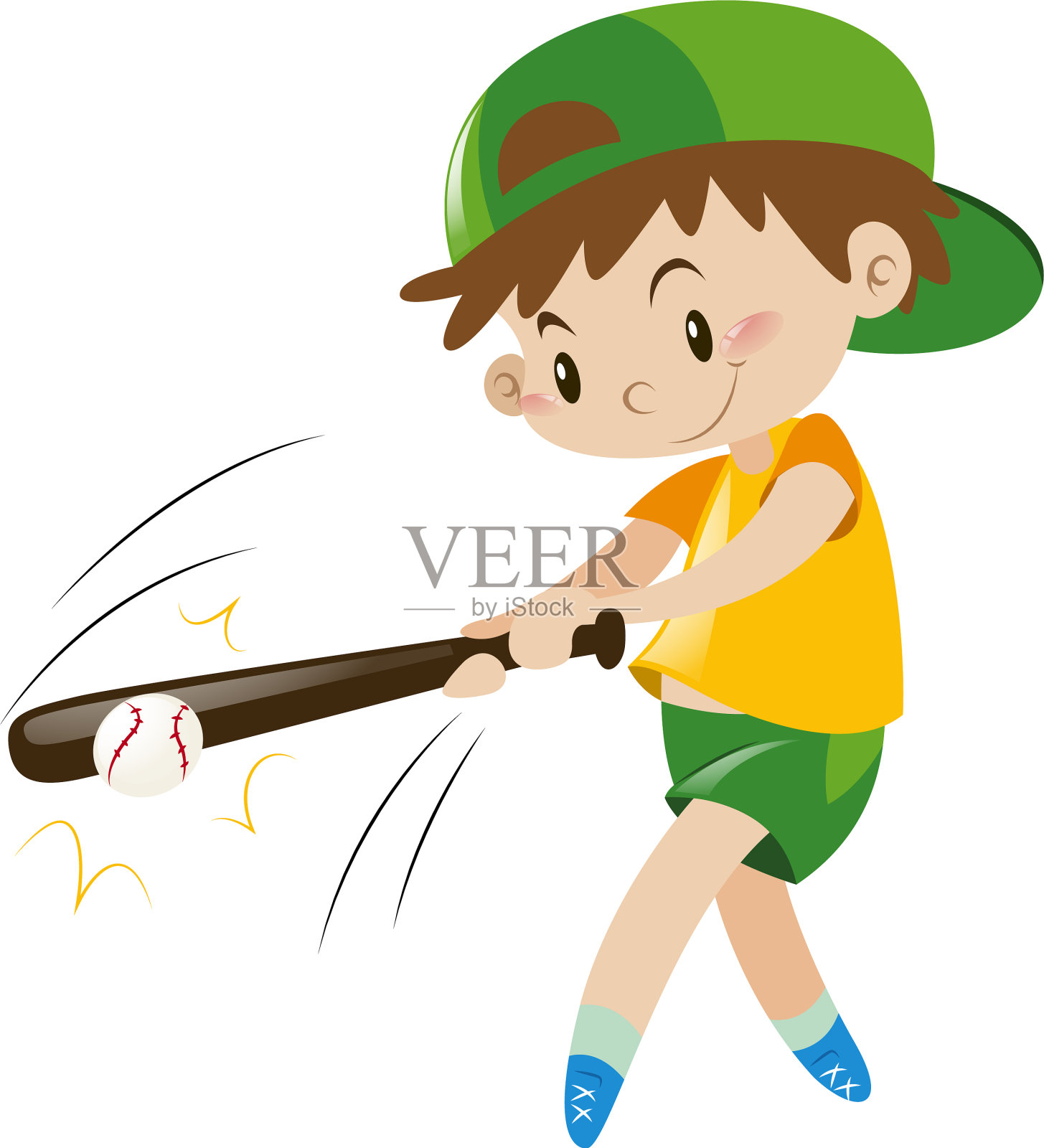 男孩用木球棒击球设计元素图片