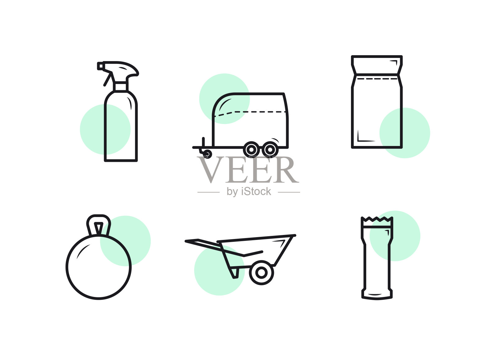 马设备图标。图标设置为马。清洗剂,拖车,饲料,玩具,手推车,梳洗机。插画图片素材