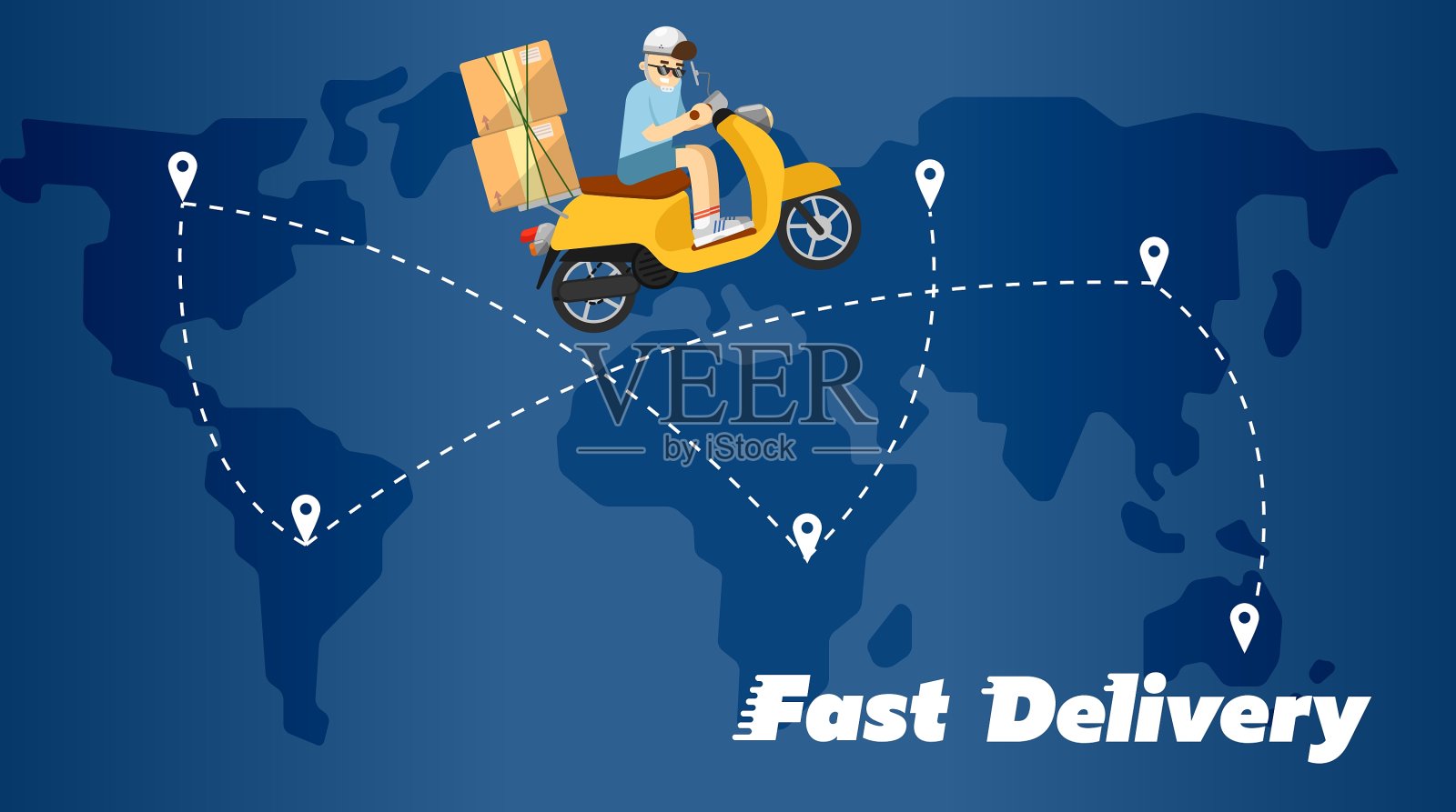 快快递横幅男孩骑黄色自行车插画图片素材