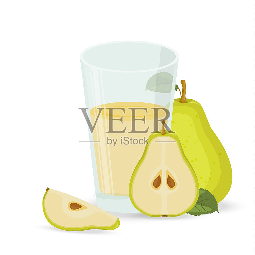 充满果汁和鸡尾酒吸管的逼真玻璃杯插画图片素材