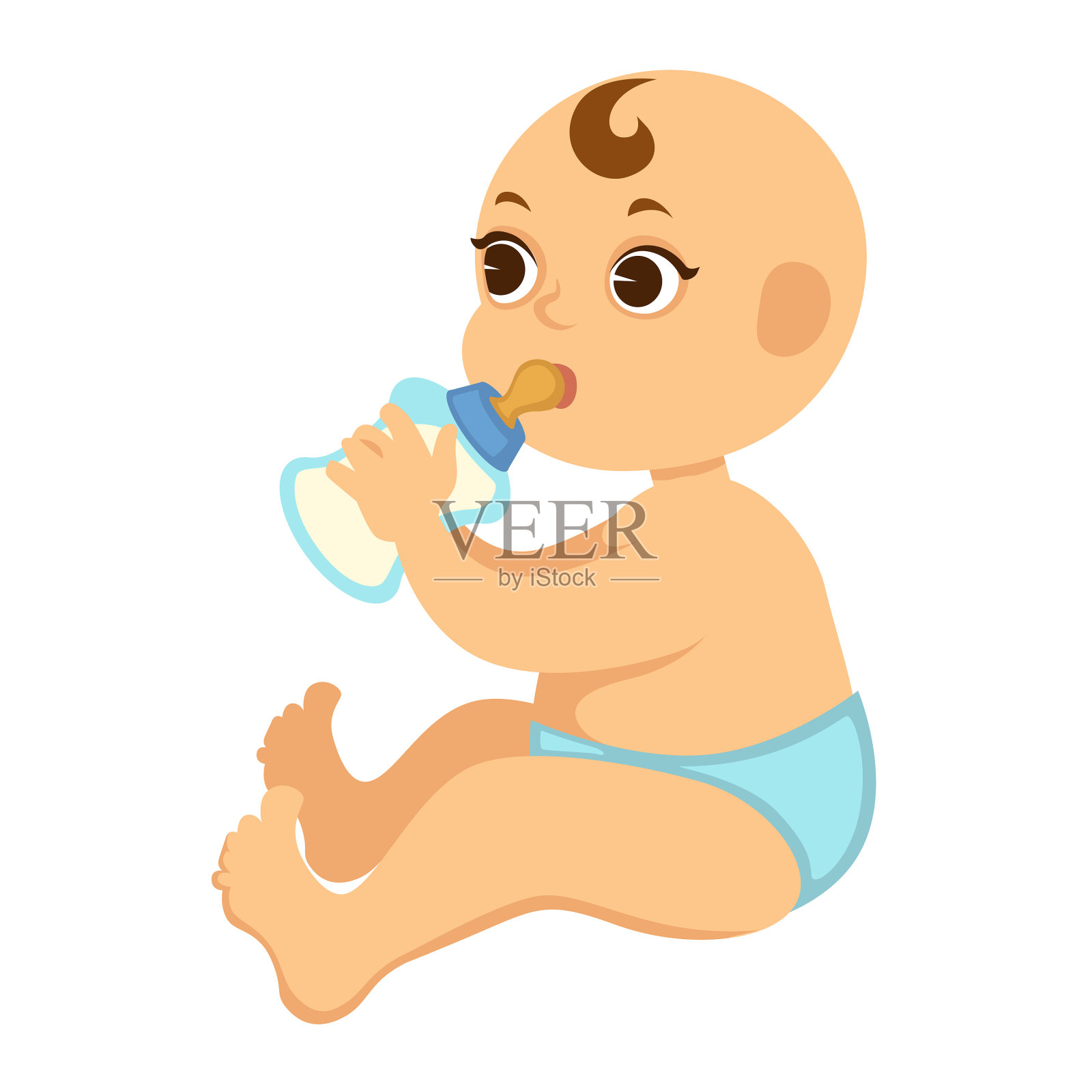 婴儿用尿布喝奶瓶里的牛奶设计元素图片