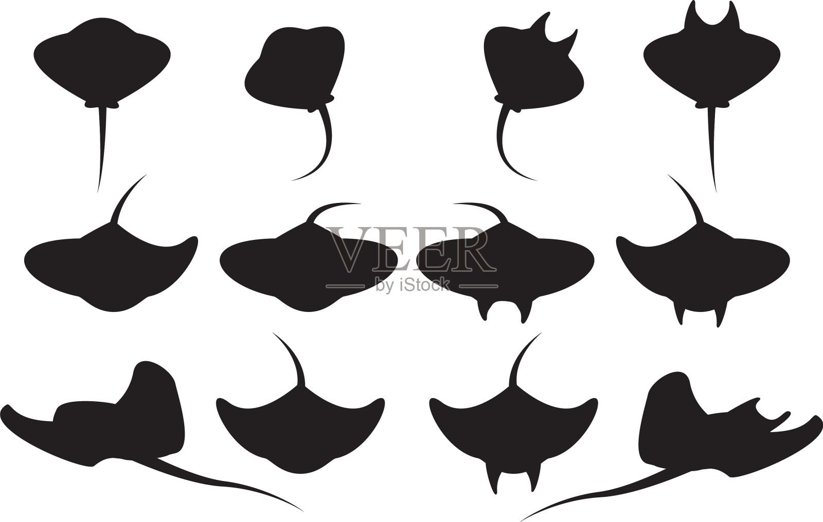 一套黄貂鱼剪影和图标图标素材