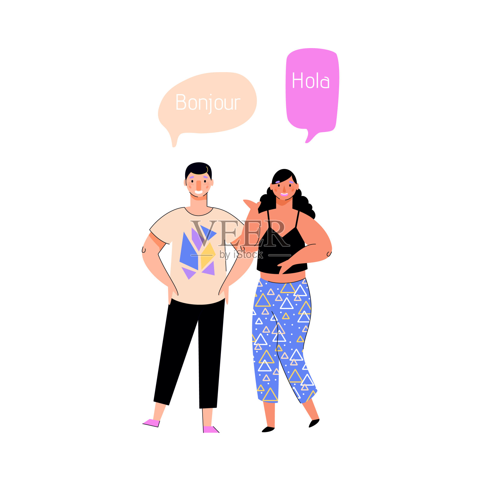 用语音气泡与人交流,图形矢量图孤立。插画图片素材