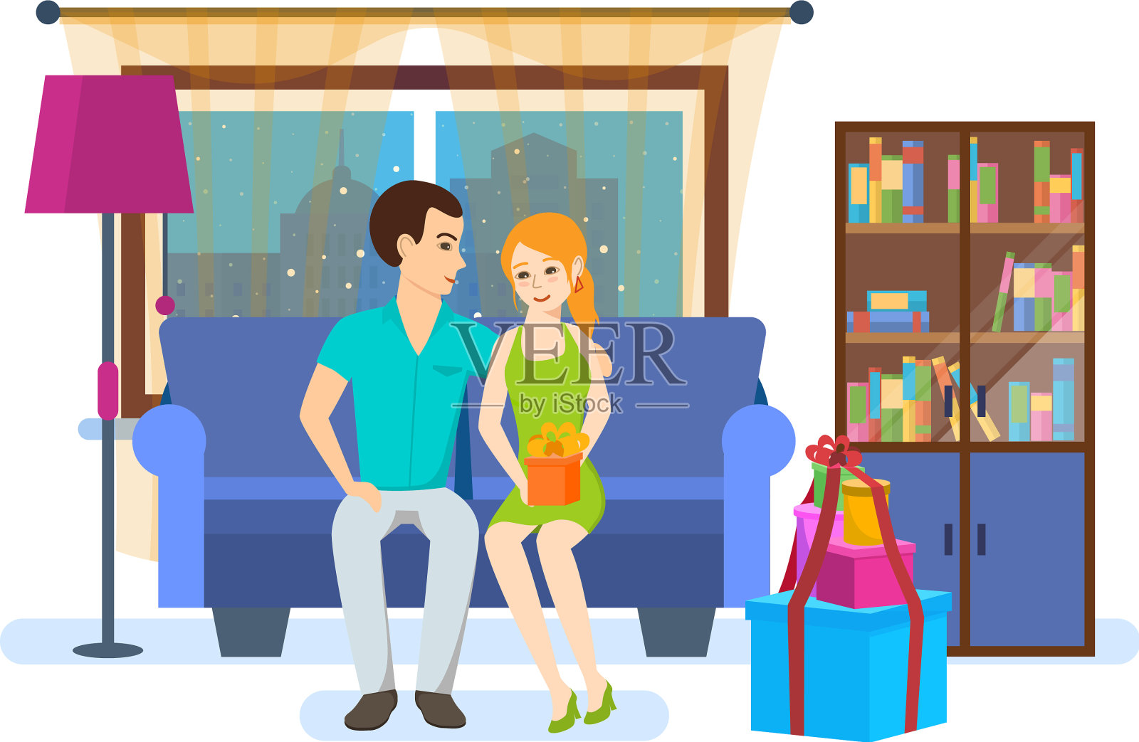 房间内部背景上的一对夫妇设计元素图片