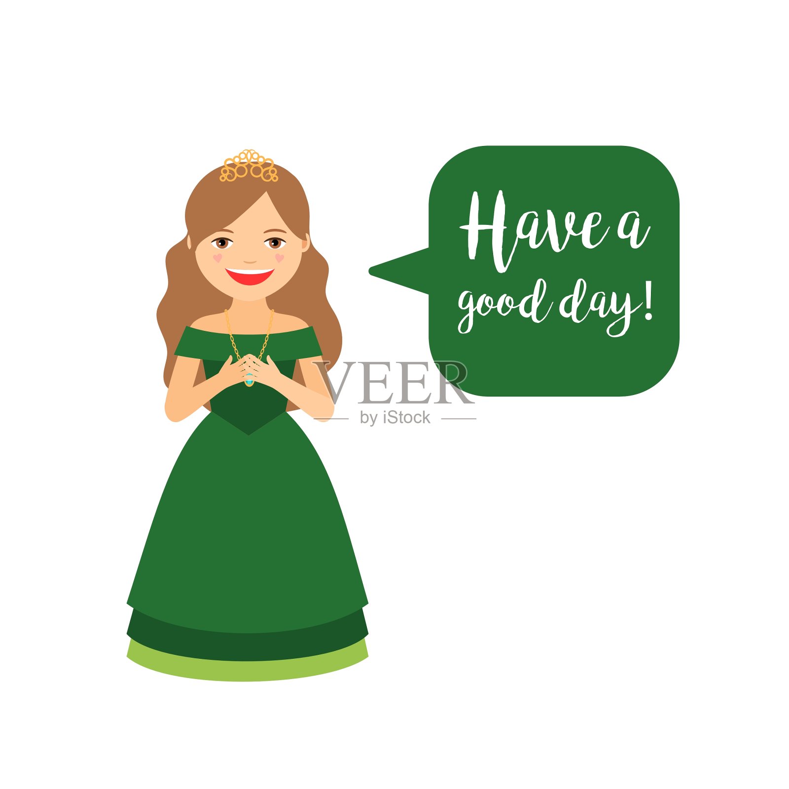 可爱的卡通公主穿着绿色的裙子设计元素图片