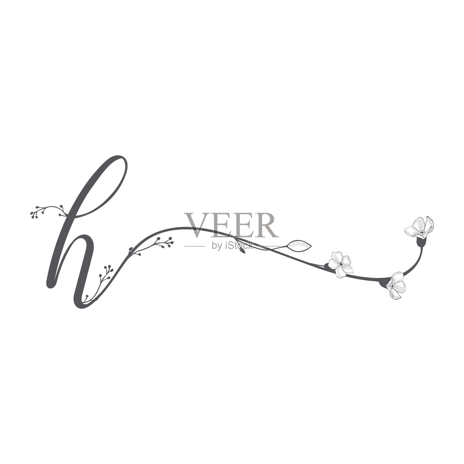 手绘花的字母和标志设计元素图片