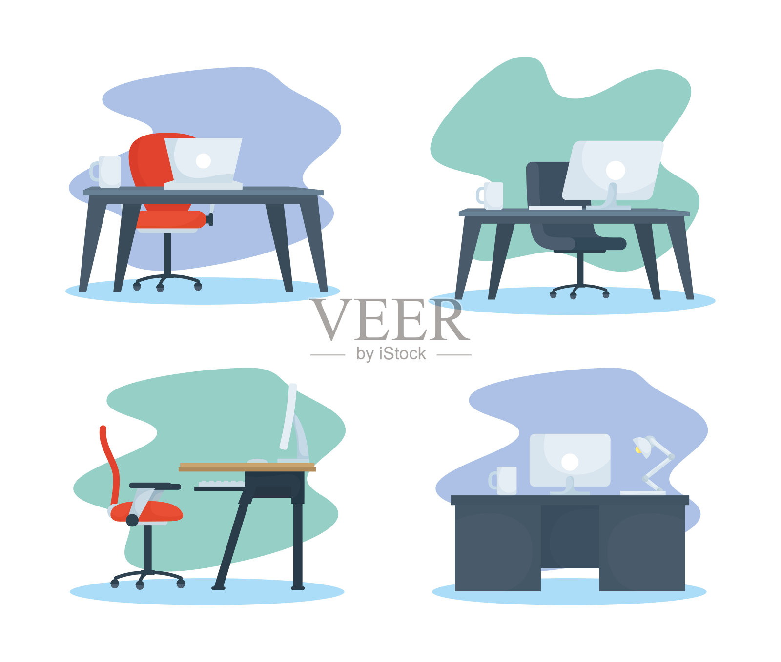 办公室工作场所的笔记本电脑和桌面场景插画图片素材