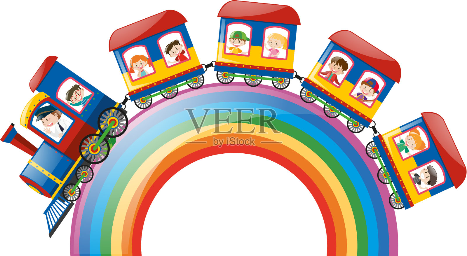 孩子们坐在火车上越过彩虹设计元素图片