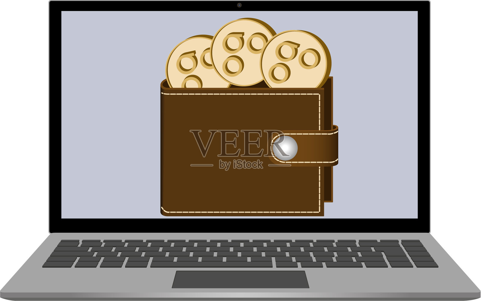 笔记本电脑屏幕上有omisego硬币的钱包设计元素图片