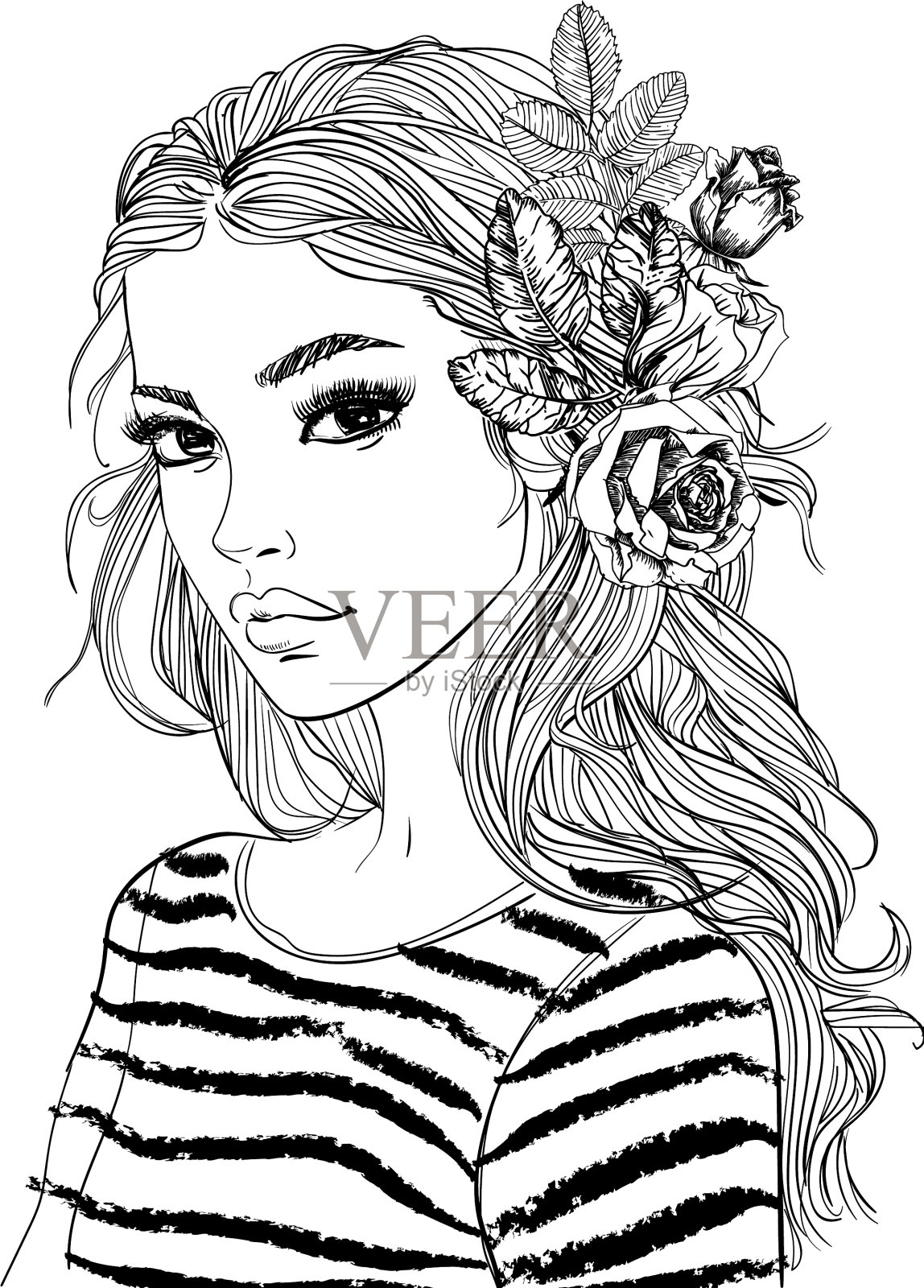 一个拿着花的年轻女子的肖像设计元素图片