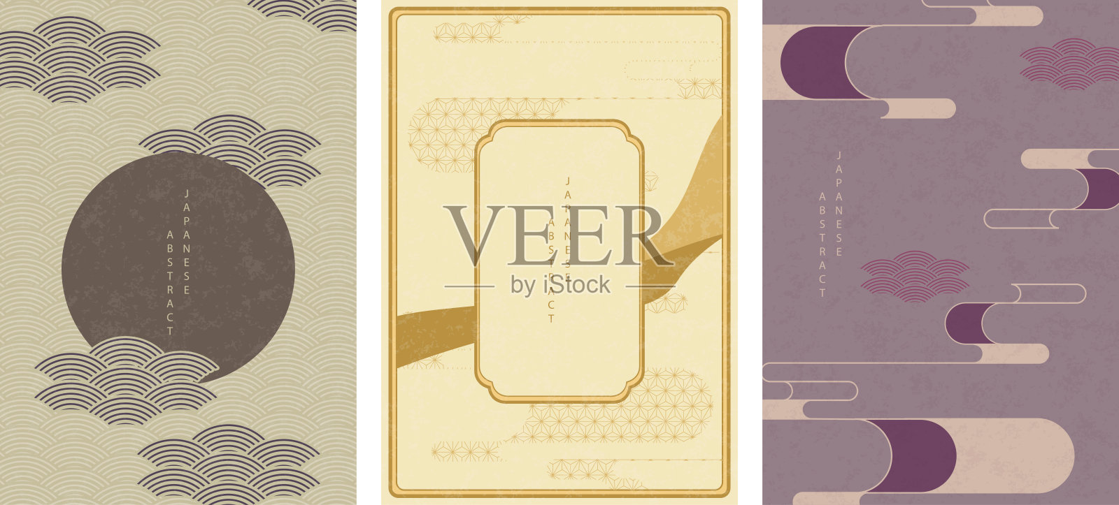 东方日式抽象图案背景设计几何波浪移动和框架插画图片素材