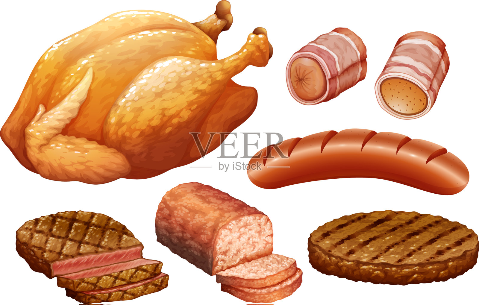 白色背景上的一组肉图标素材