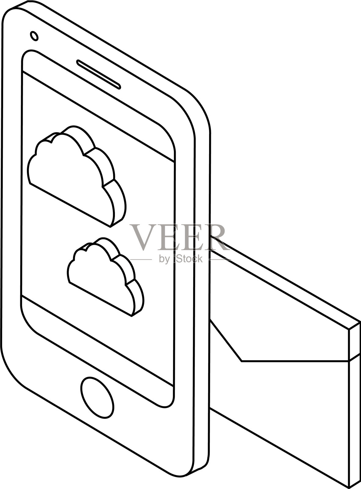 智能手机和云黑白设计元素图片