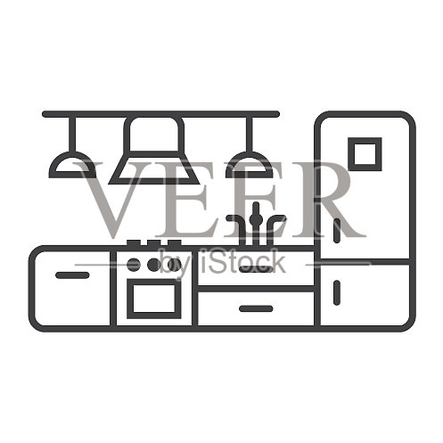 厨房家具线条图标和内饰图标素材