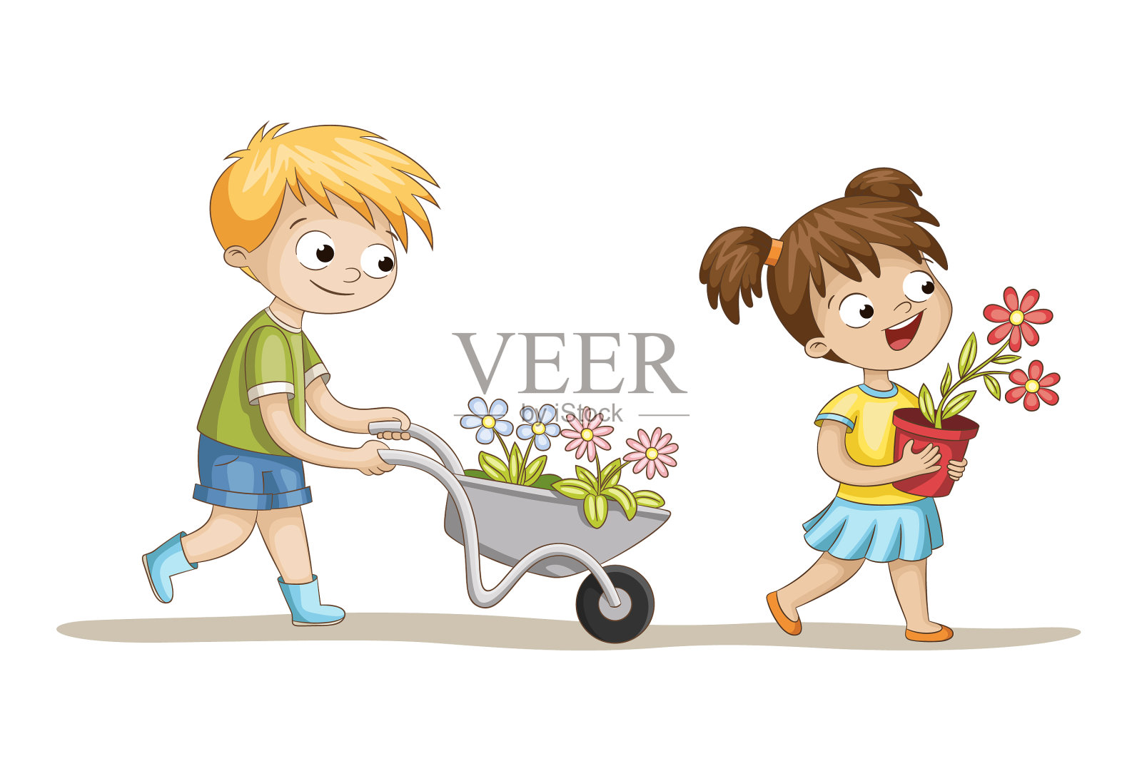 两个拿着花的孩子设计元素图片