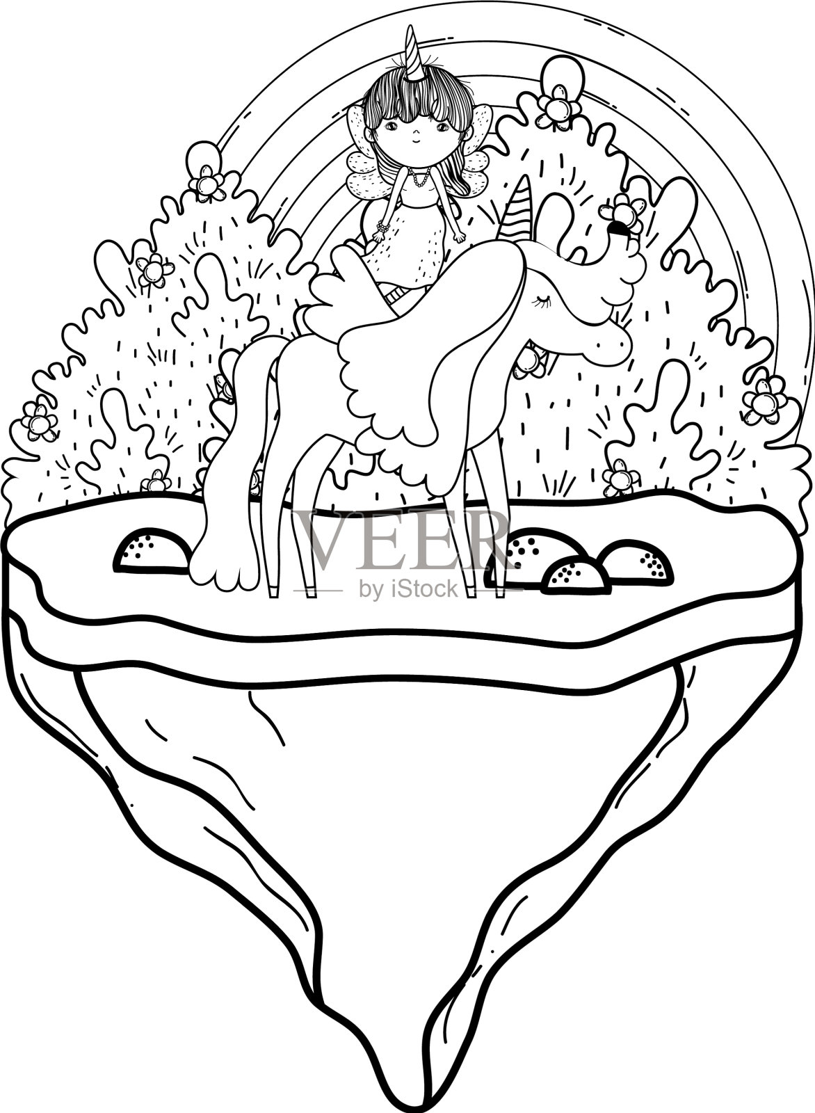 彩虹与独角兽和仙女在风景设计元素图片