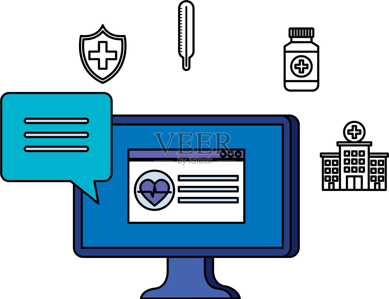 桌面心脏和远程医疗图标插画图片素材