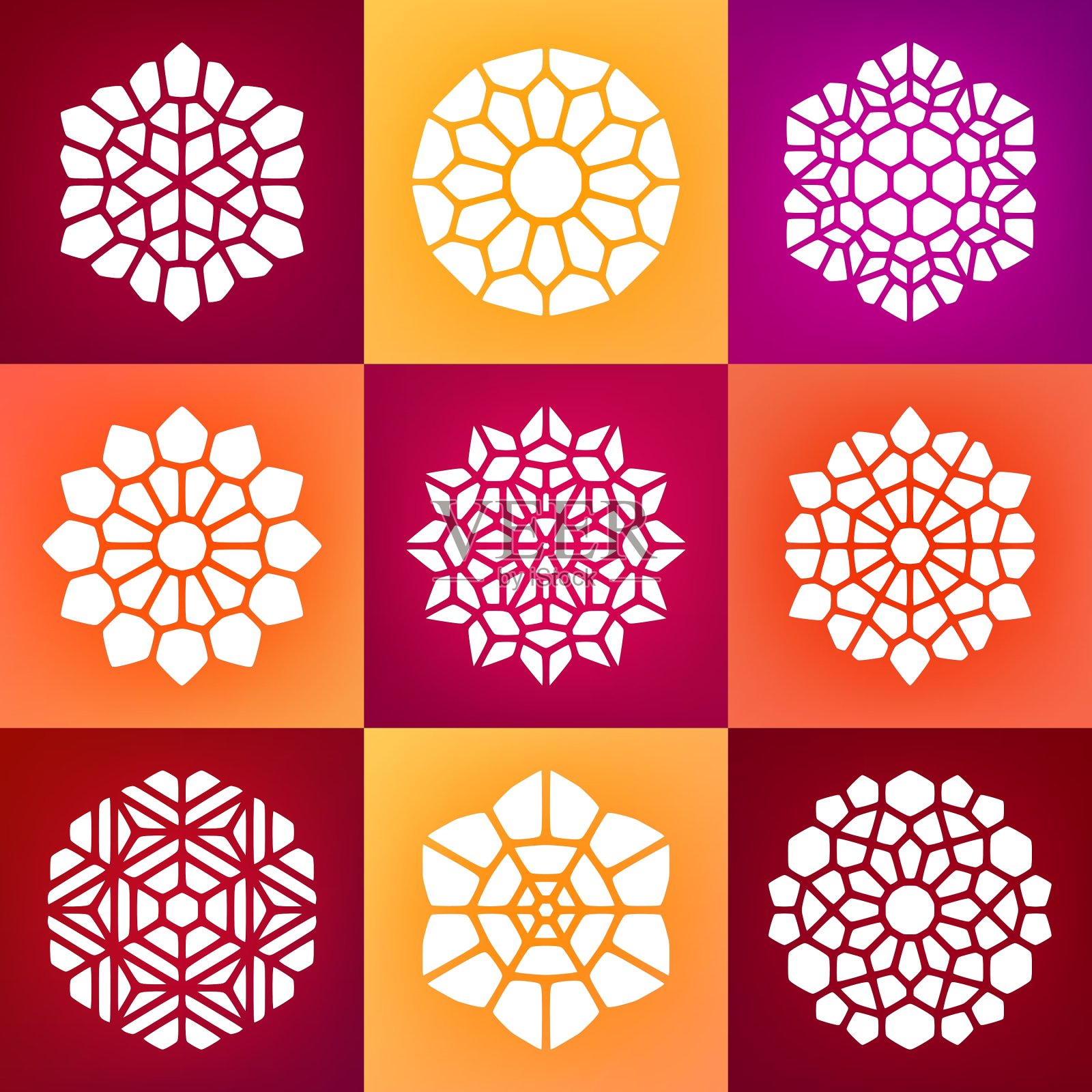 一套九个曼荼罗饰品插画图片素材