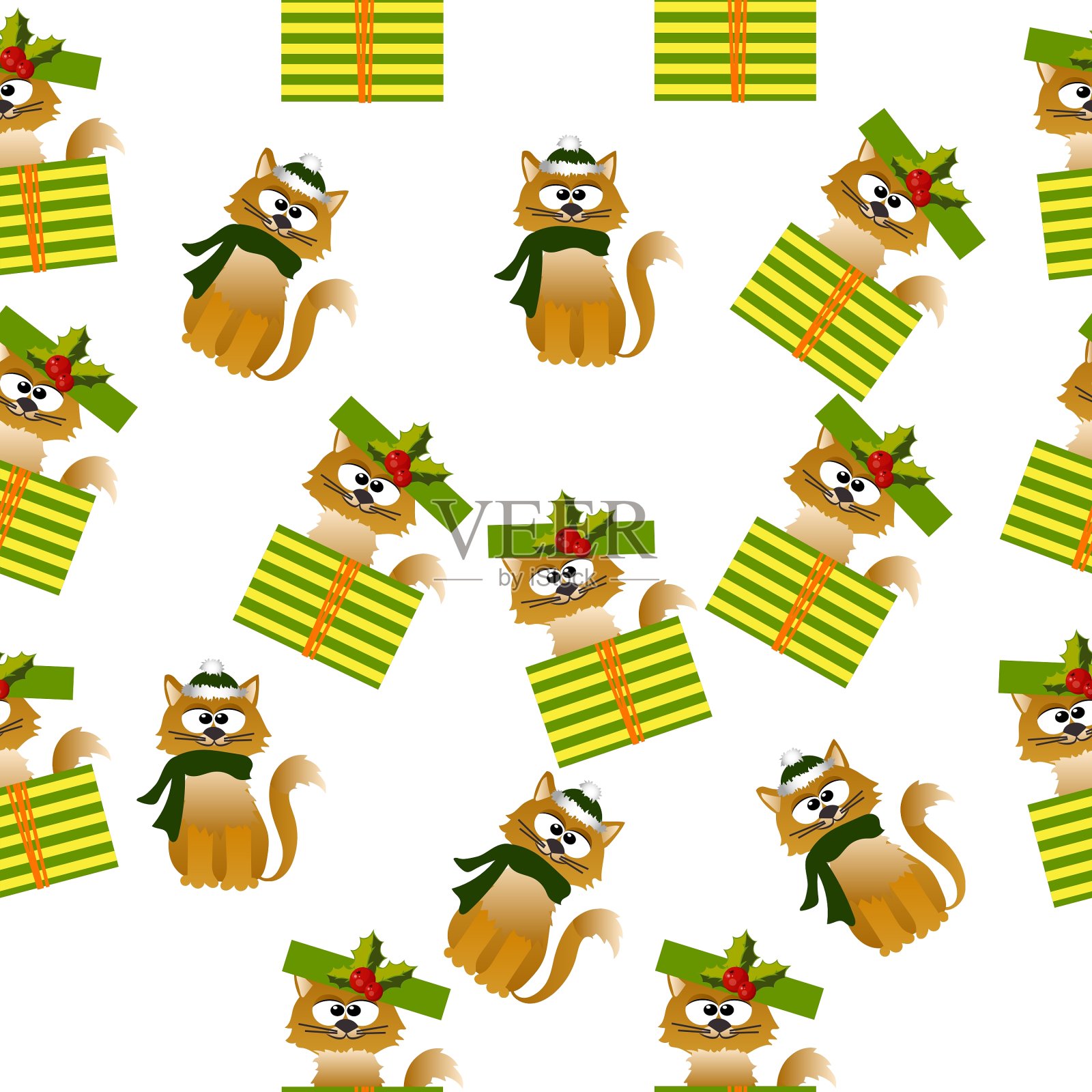 图案与可爱的猫插画图片素材