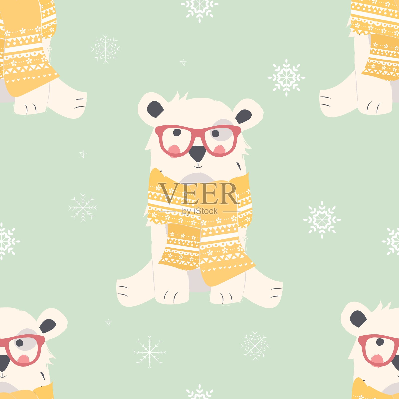 无缝圣诞图案与北极熊插画图片素材