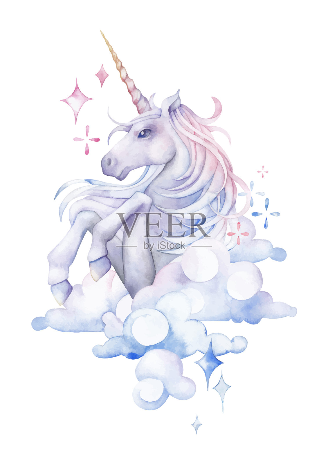 可爱的水彩独角兽设计元素图片