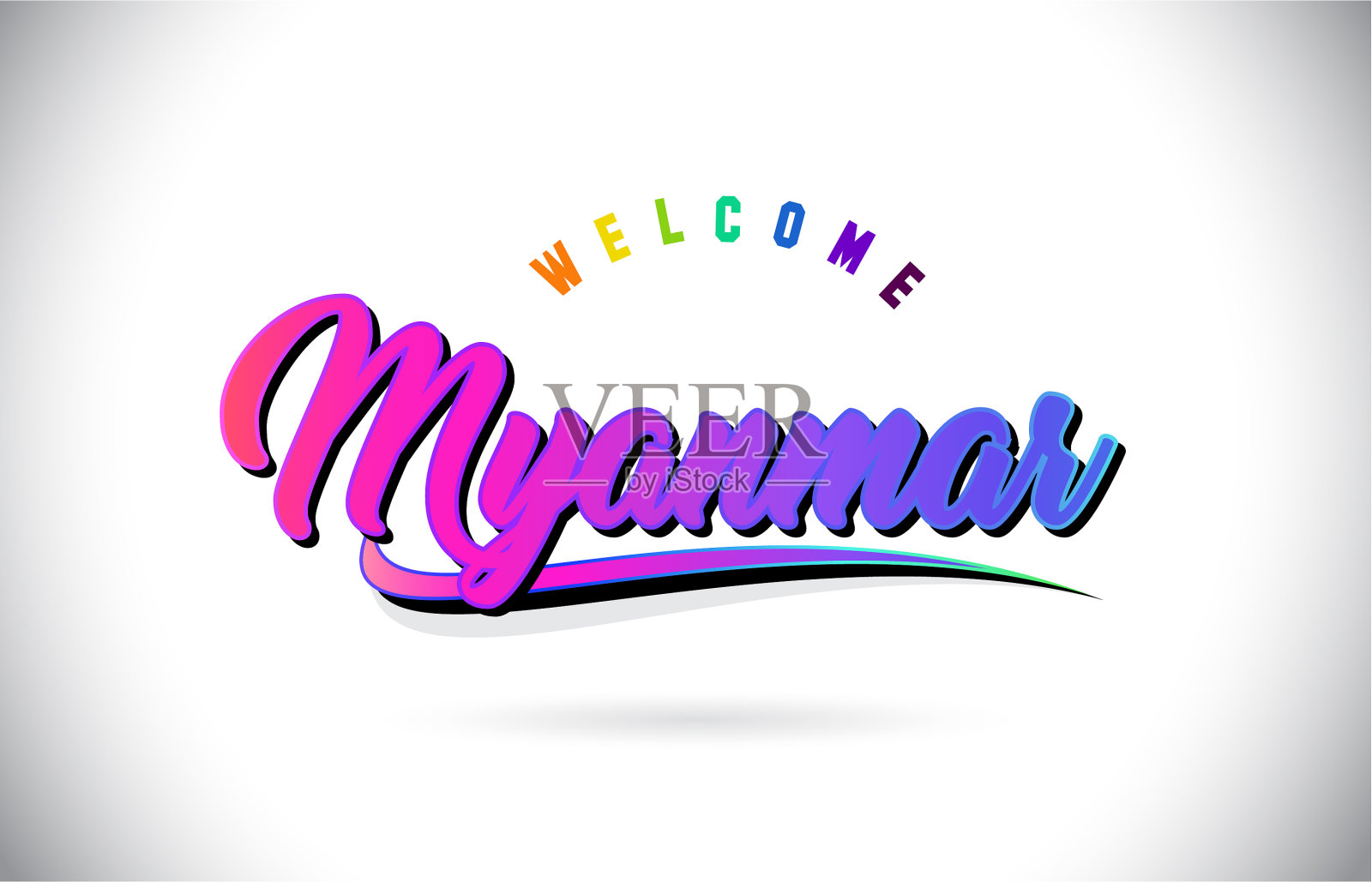 缅甸欢迎文字文字与创造性的紫色插画图片素材