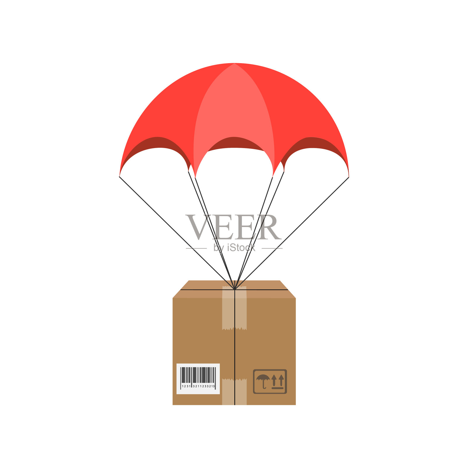 快递服务降落伞和包裹在天空中设计元素图片
