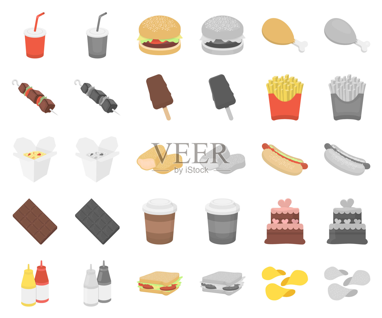 快餐卡通单色图标设置图标素材