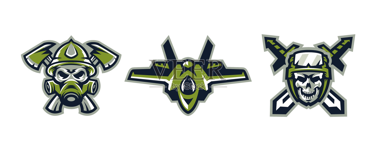 一套军事主题的标志气体中的头骨图标素材