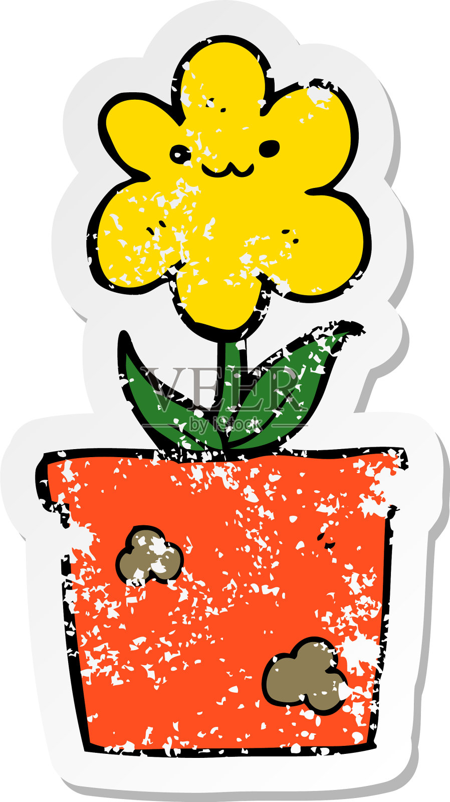 一个卡通室内植物的旧贴纸设计元素图片