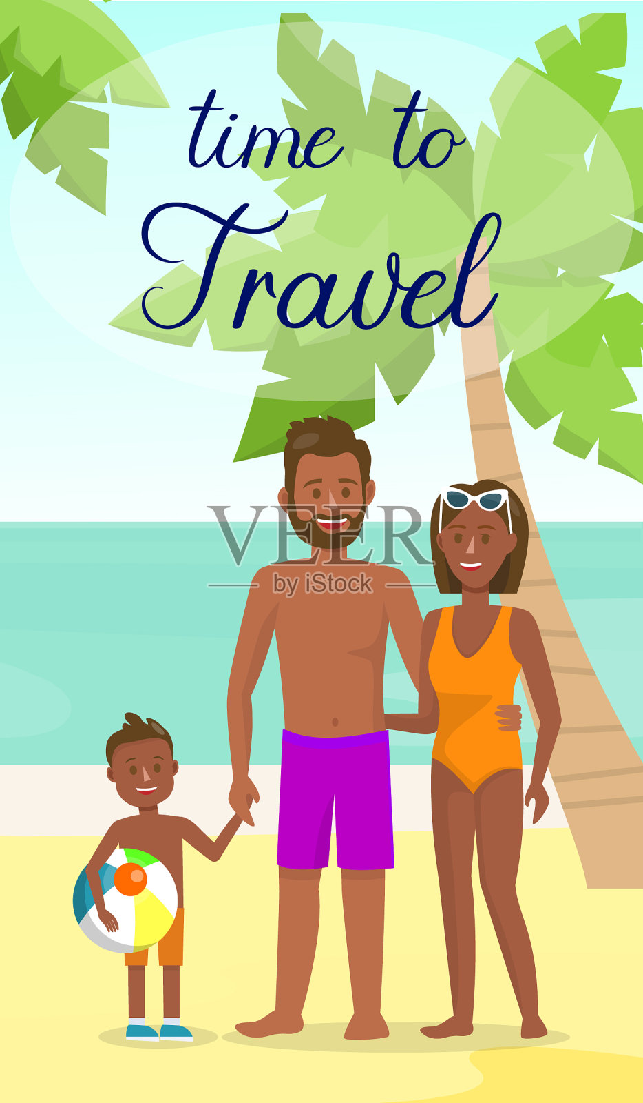 深色皮肤的家庭度假传单与文字设计模板素材