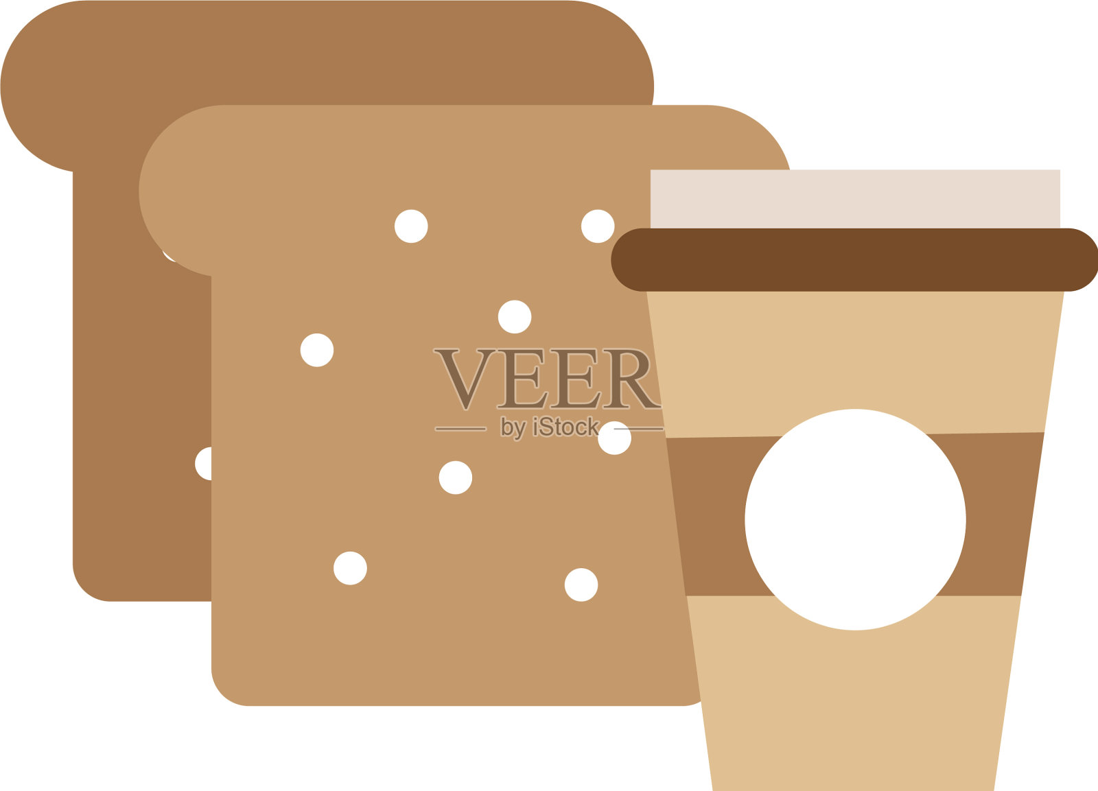 面包吐司与咖啡塑料容器插画图片素材