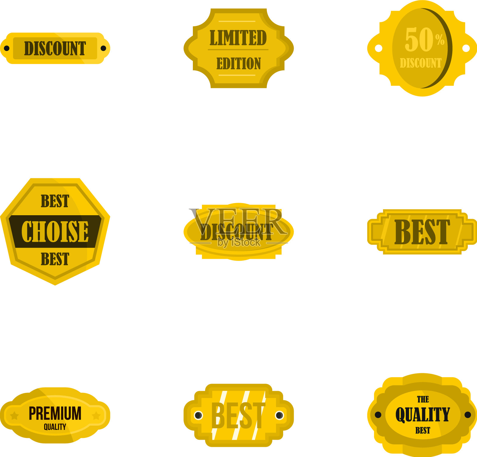 黄金销售徽章图标设置扁平风格图标素材