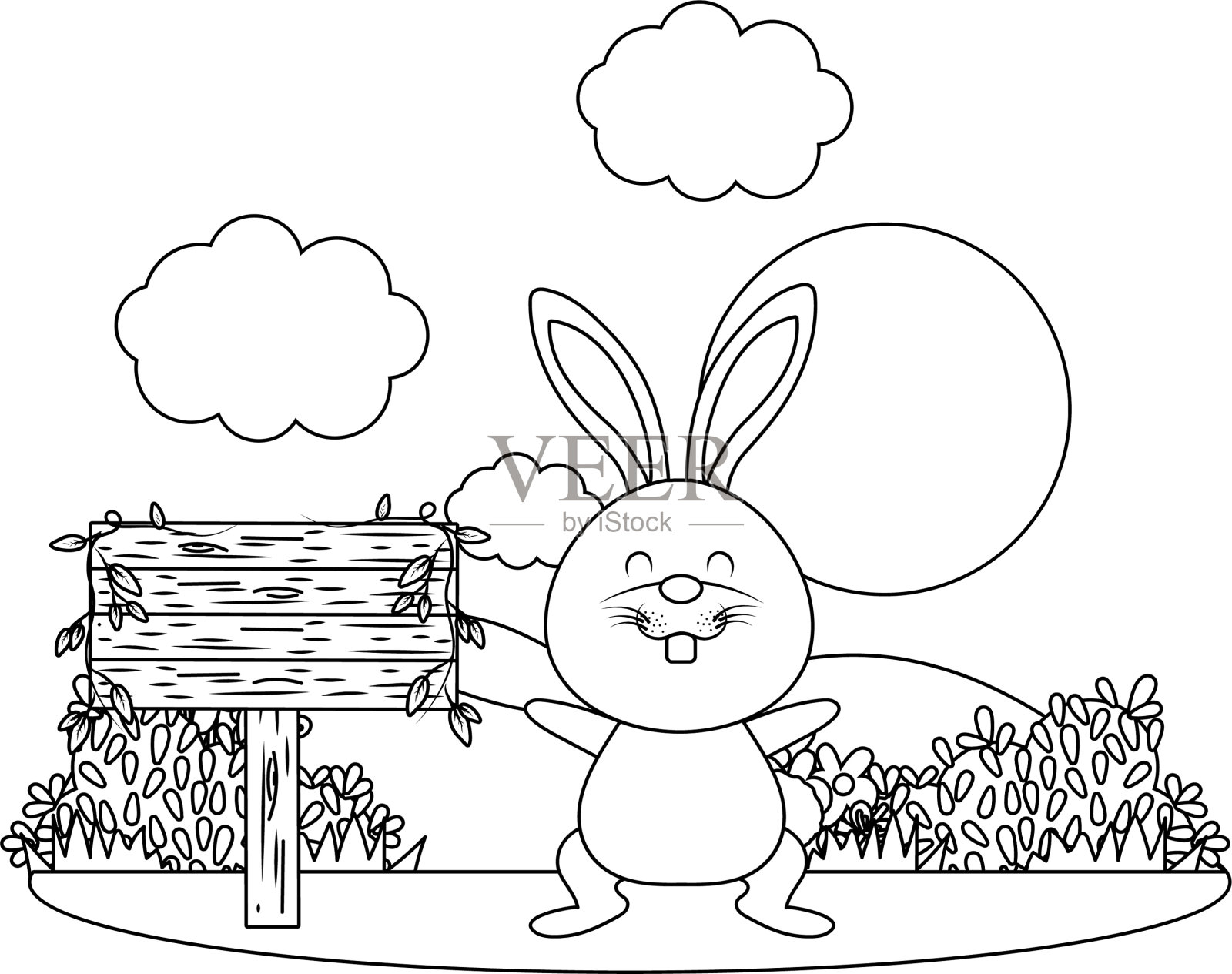 拿着木牌的兔子设计元素图片