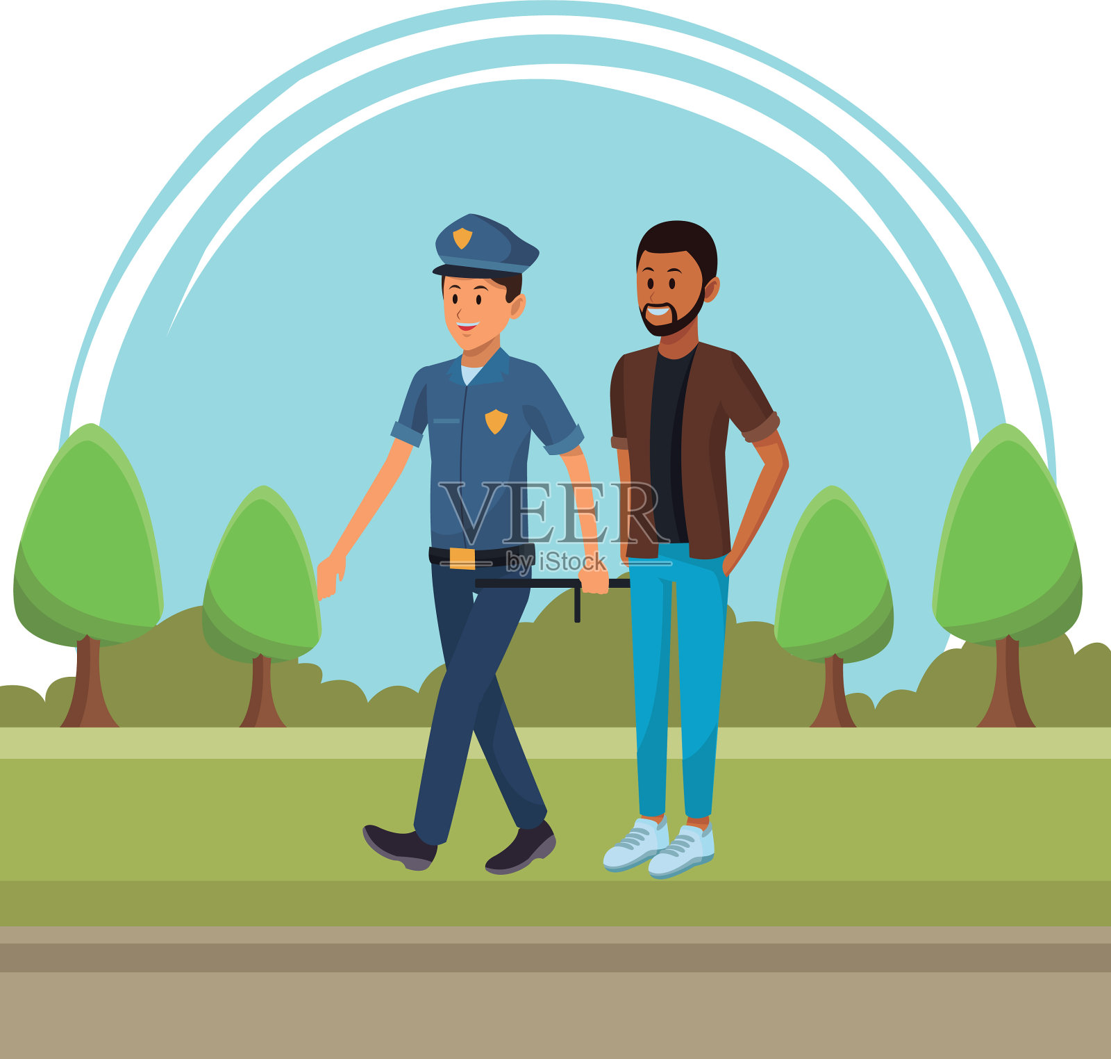 警察和非裔美国人插画图片素材