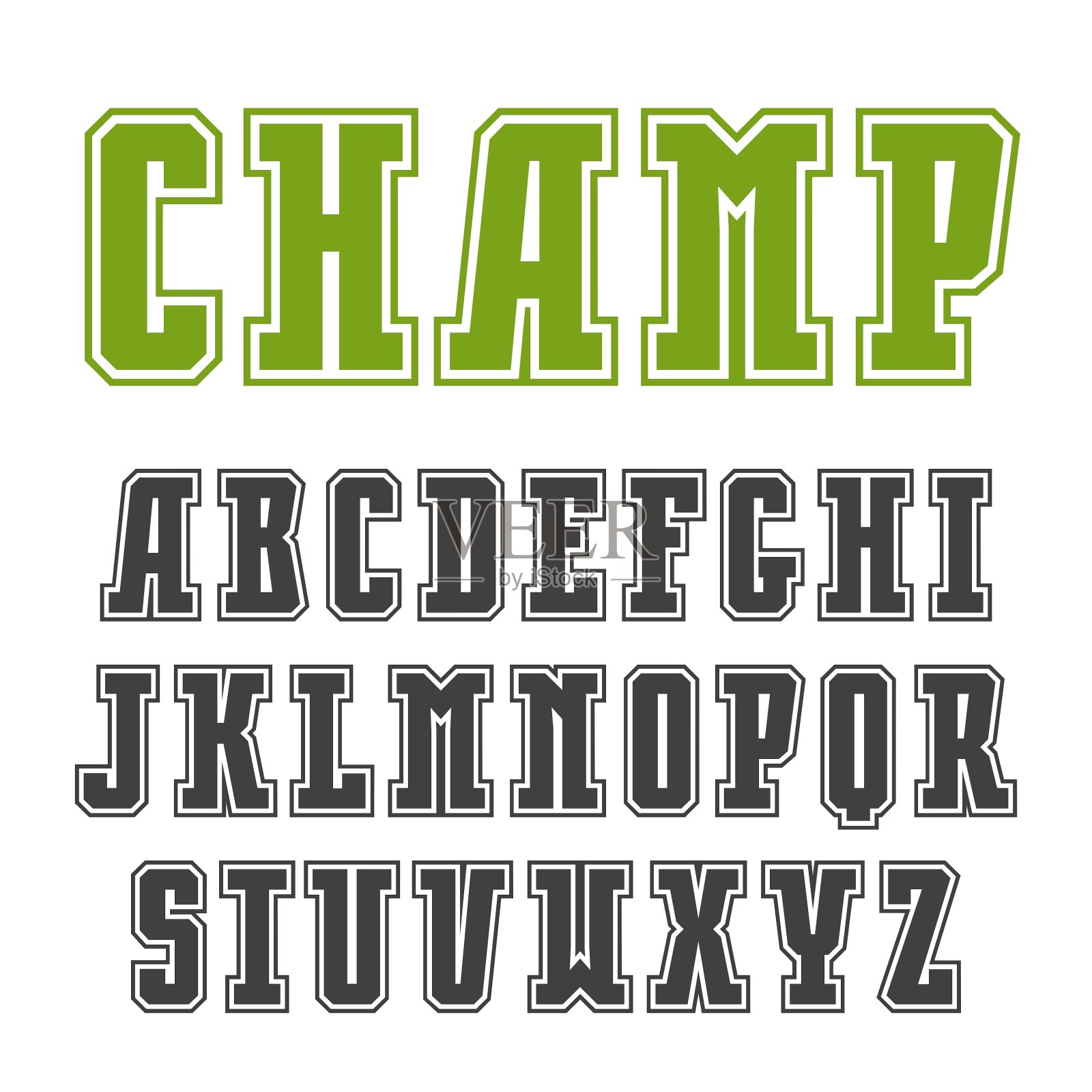 粗体衬线字体在大学风格与轮廓插画图片素材