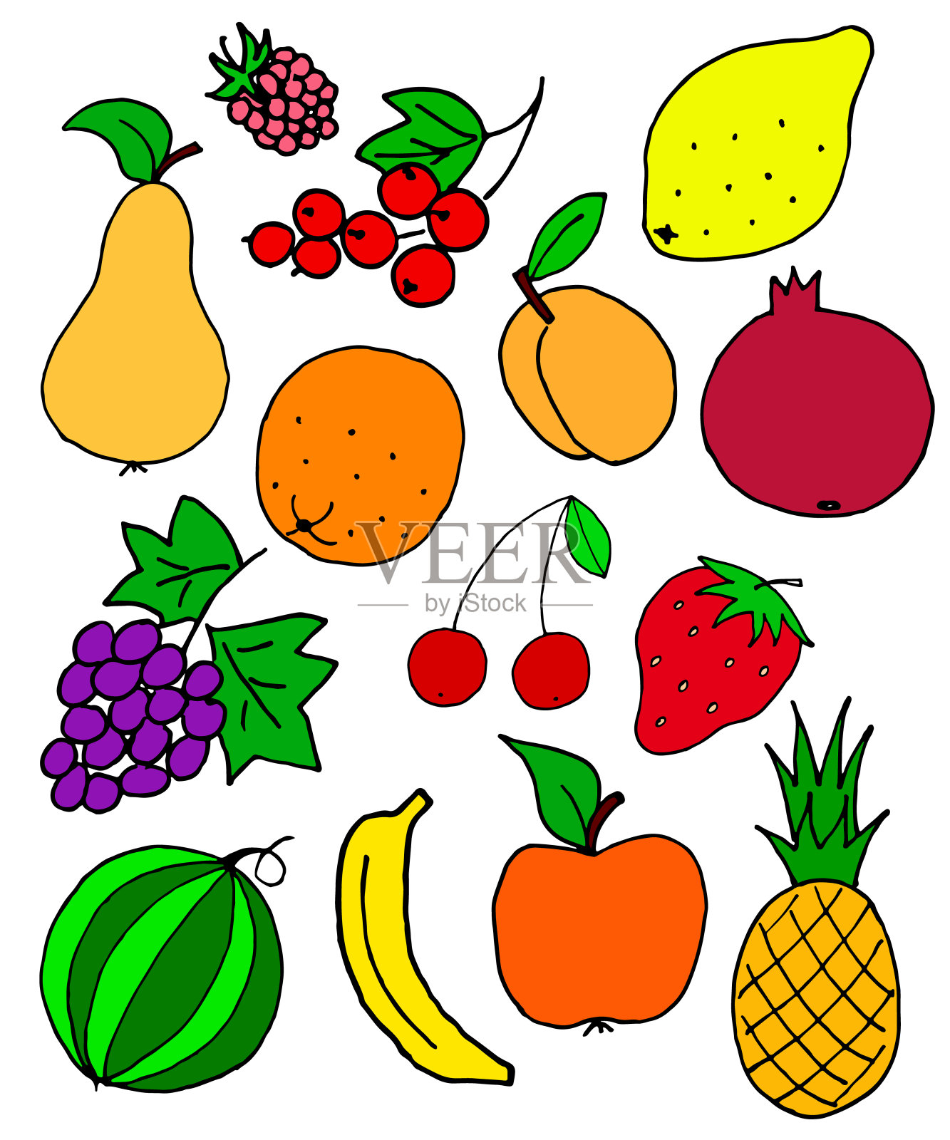 新鲜水果涂鸦,素描矢量背景插画图片素材