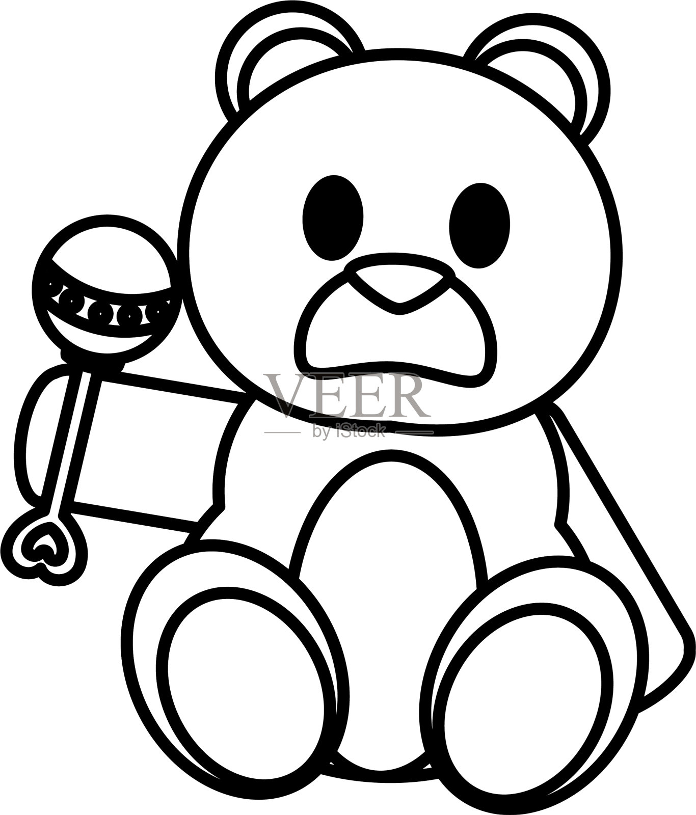 线熊泰迪可爱的玩具与拨浪鼓设计元素图片