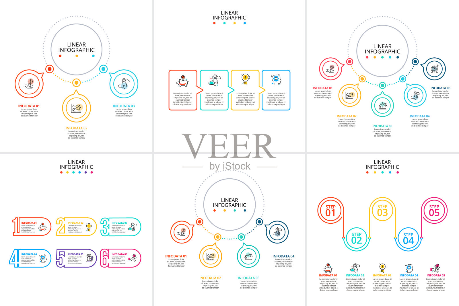 细线平面元素的信息图表模板设计模板素材