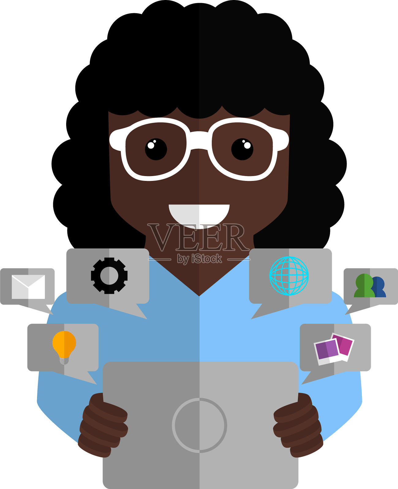 社区经理与平板电脑插画图片素材