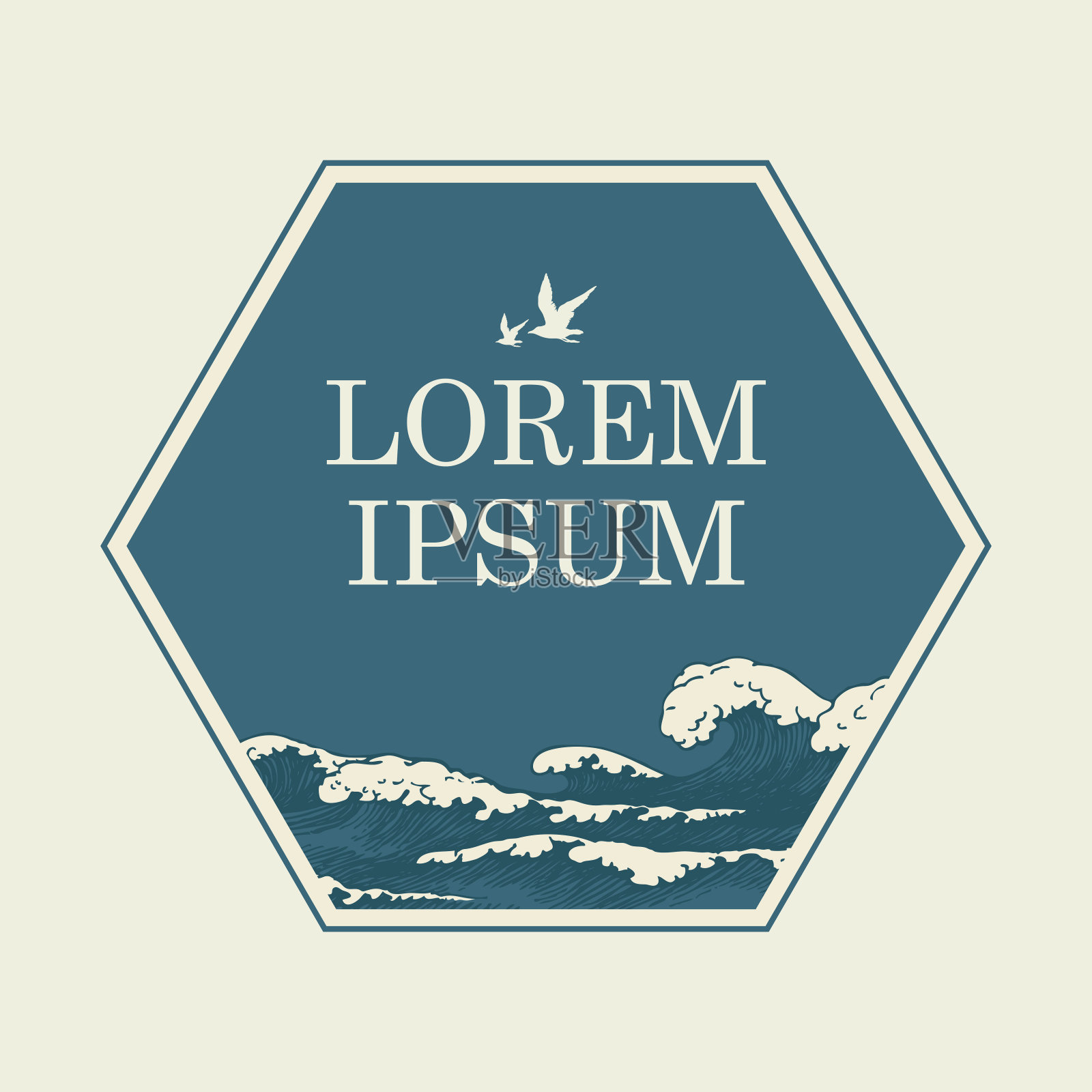 海景与手绘海浪在复古风格插画图片素材