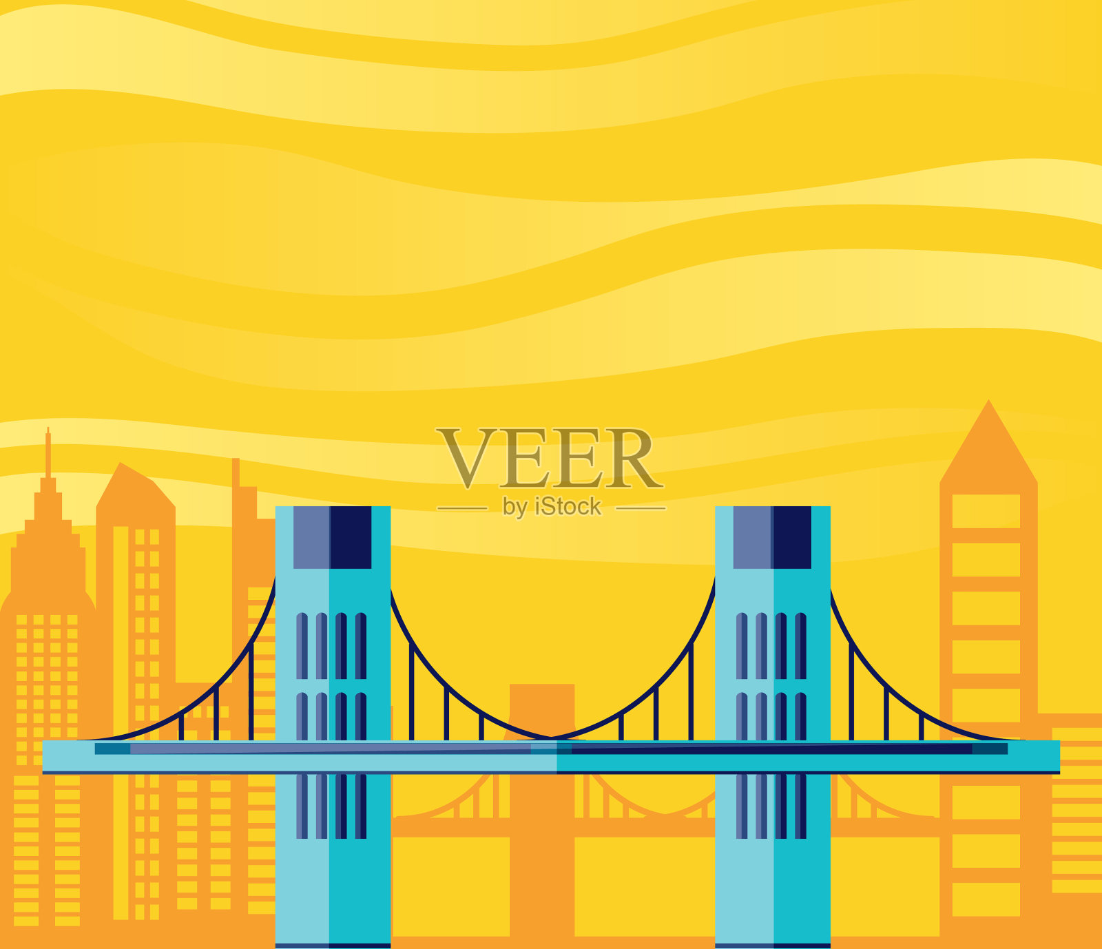 建筑物市景景天与桥插画图片素材