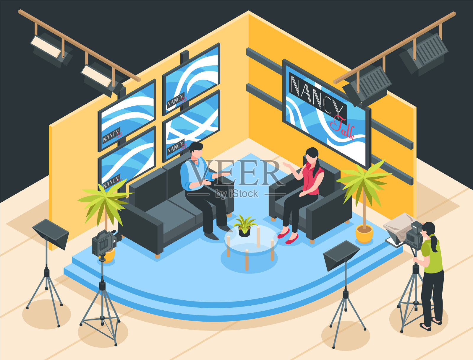 电视演播室等距插画图片素材