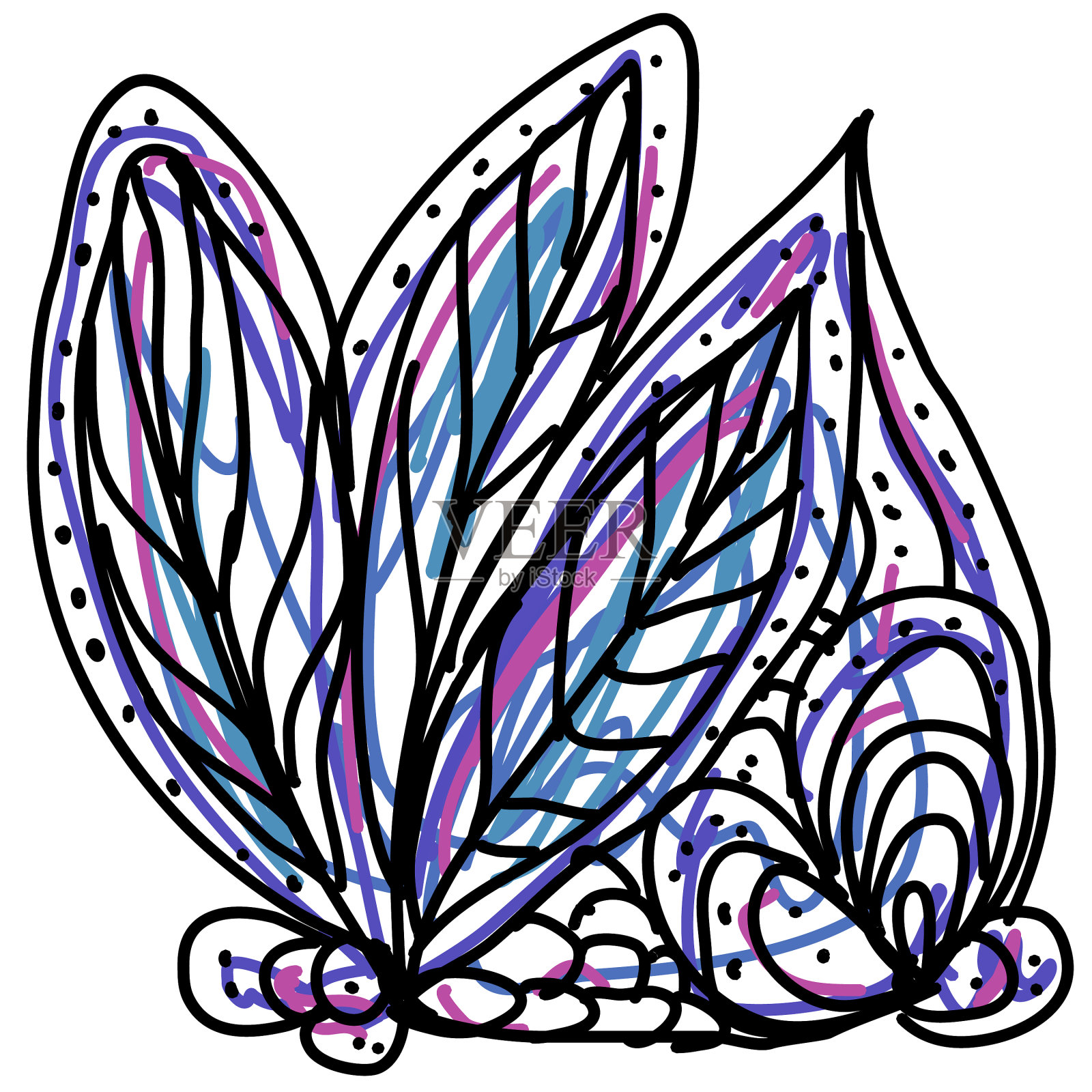 色彩鲜艳的素描,很少有装饰的叶子设计元素图片