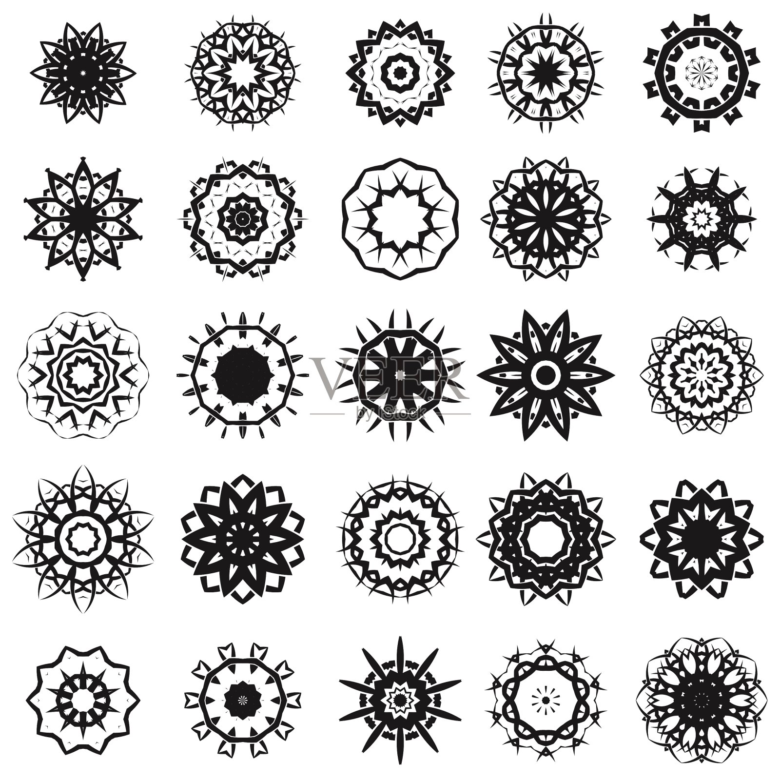 一套不同的部落玫瑰图案纹身设计插画图片素材