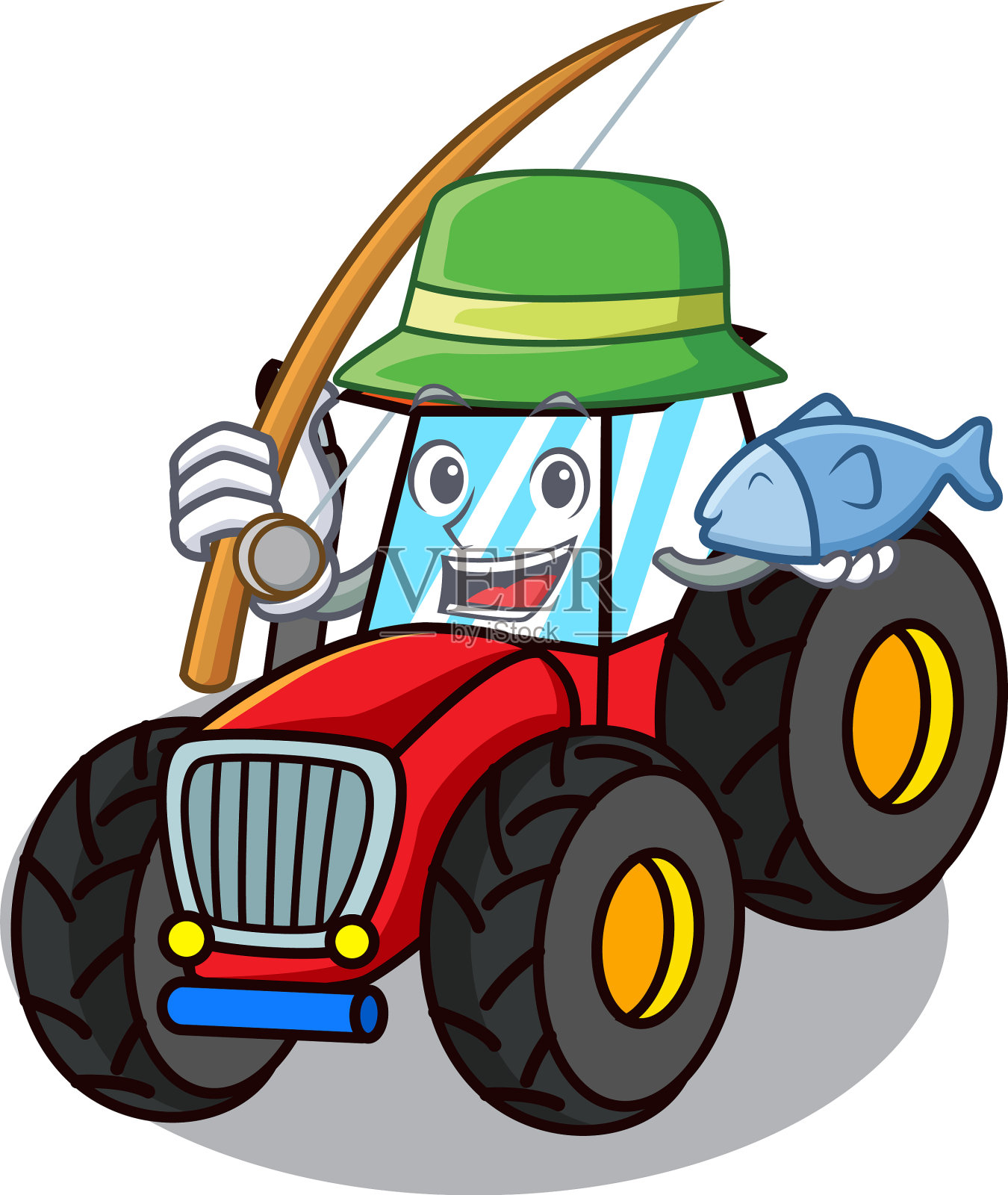 卡通风格的钓鱼拖拉机吉祥物设计元素图片