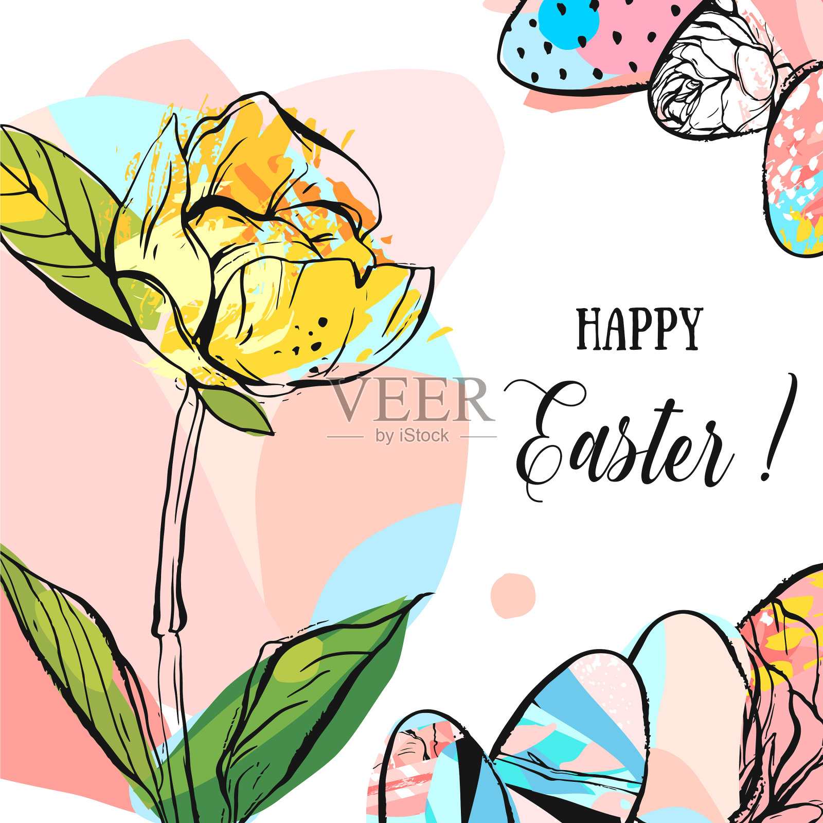 手绘抽象创意复活节快乐插画图片素材