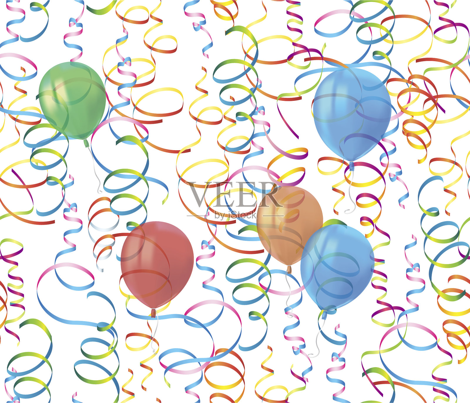 逼真的彩色气球与反射和插画图片素材