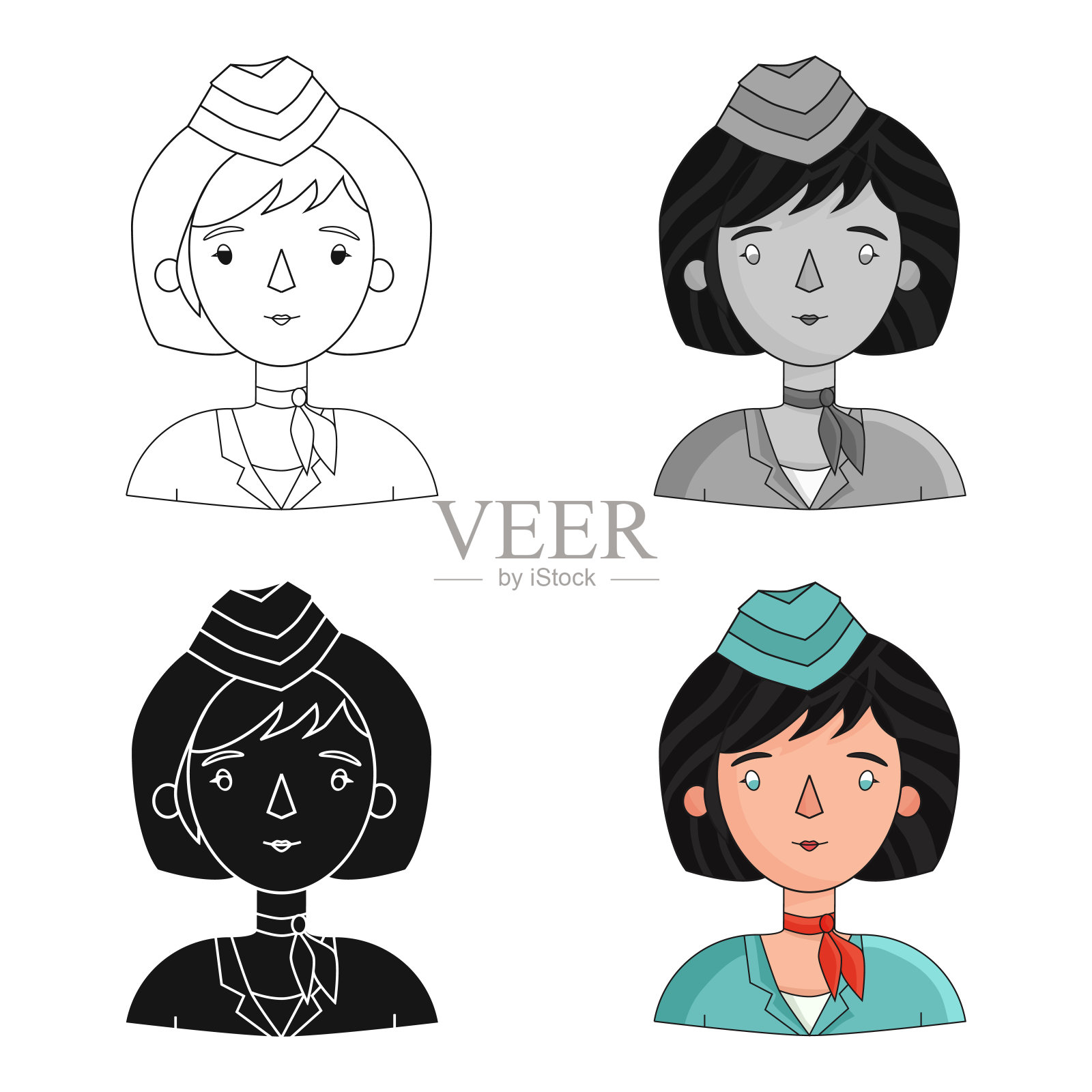 空姐在卡通风格孤立的白色图标插画图片素材